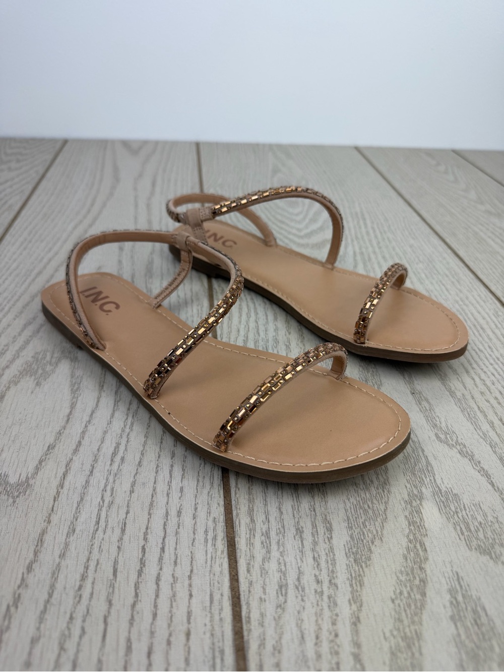 I.N.C. Women's Mahlah Gem Embellished Asymmetrical Strappy Sandals 7.5M Bronze